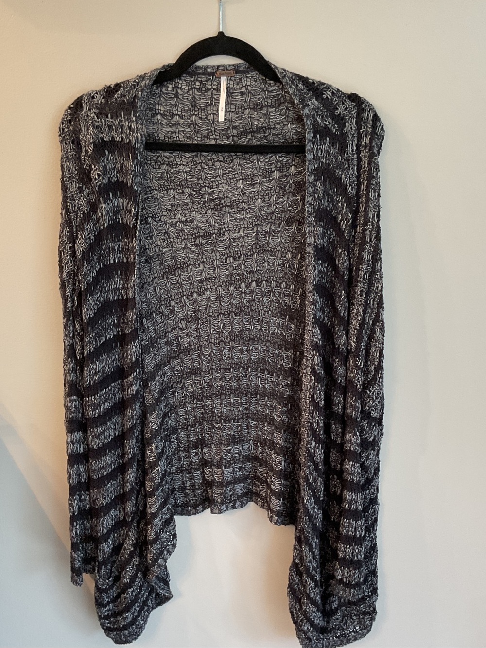 Free People Black & Gray Striped Open-Front Cardigan